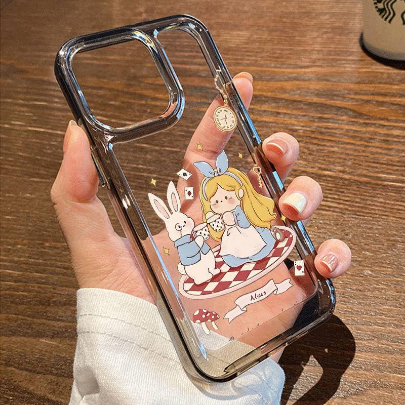 Ốp Điện Thoại Nhựa Acrylic Hình Alice Uống Trà Sữa Cho iPhone14promax 13 12p 11 14pro