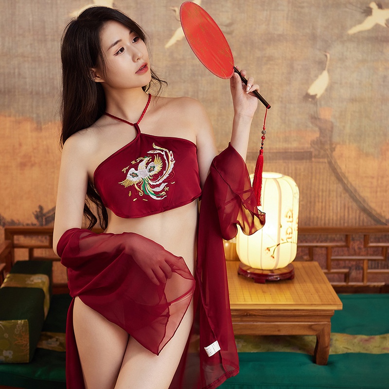 Đầm Hán Phục Xuyên Thấu Thêu Họa Tiết Chim Phượng Hoàng Cổ Điển Quyến Rũ Dành Cho Nữ