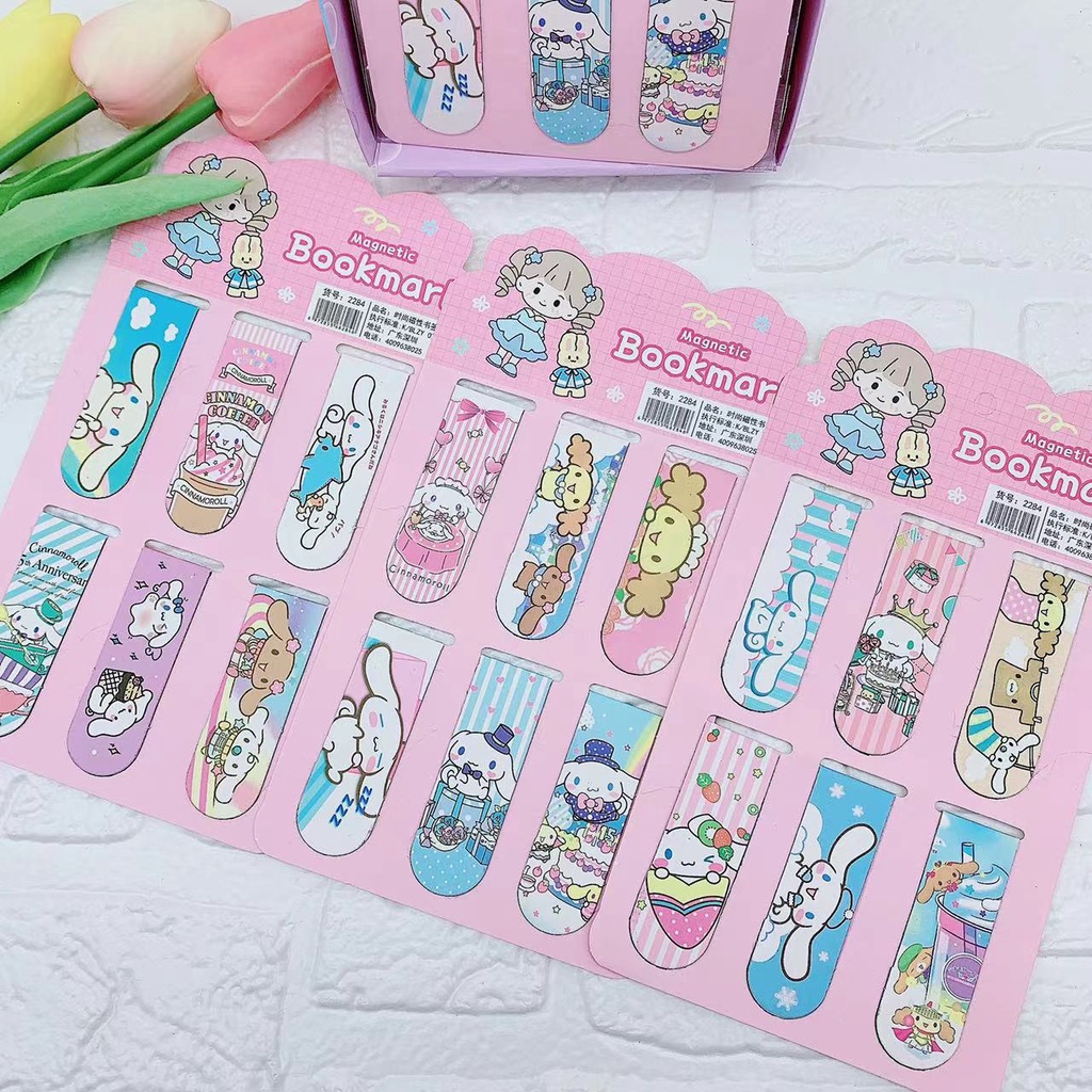 Sanrio bookmark Đánh Dấu Trang Bộ 6 Thẻ Đánh Dấu Sách Hai Mặt Từ Tính Màu Trắng In Hoạt Hình Kurumi Dễ Thương Cho Học Sinh