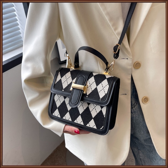 Túi Xách Da Pu Họa Tiết Kẻ Sọc Có Khóa Nam Châm Thời Trang Cho Nữ