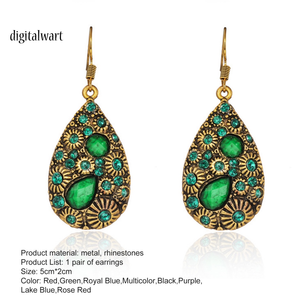 Kỹ Thuật Số| 1 Đôi Bông Tai Đính Đá Hình Giọt Nước Phong Cách Dân Tộc