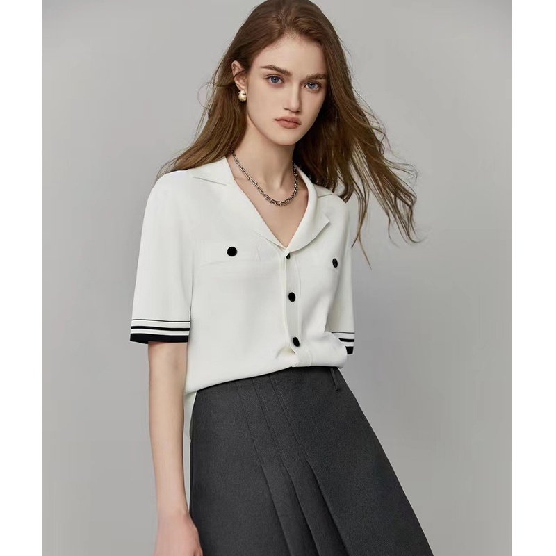 Áo Thun Lụa Dệt Kim Mỏng Dáng Rộng Tay Ngắn Phong Cách Pháp Thời Trang Mùa Hè