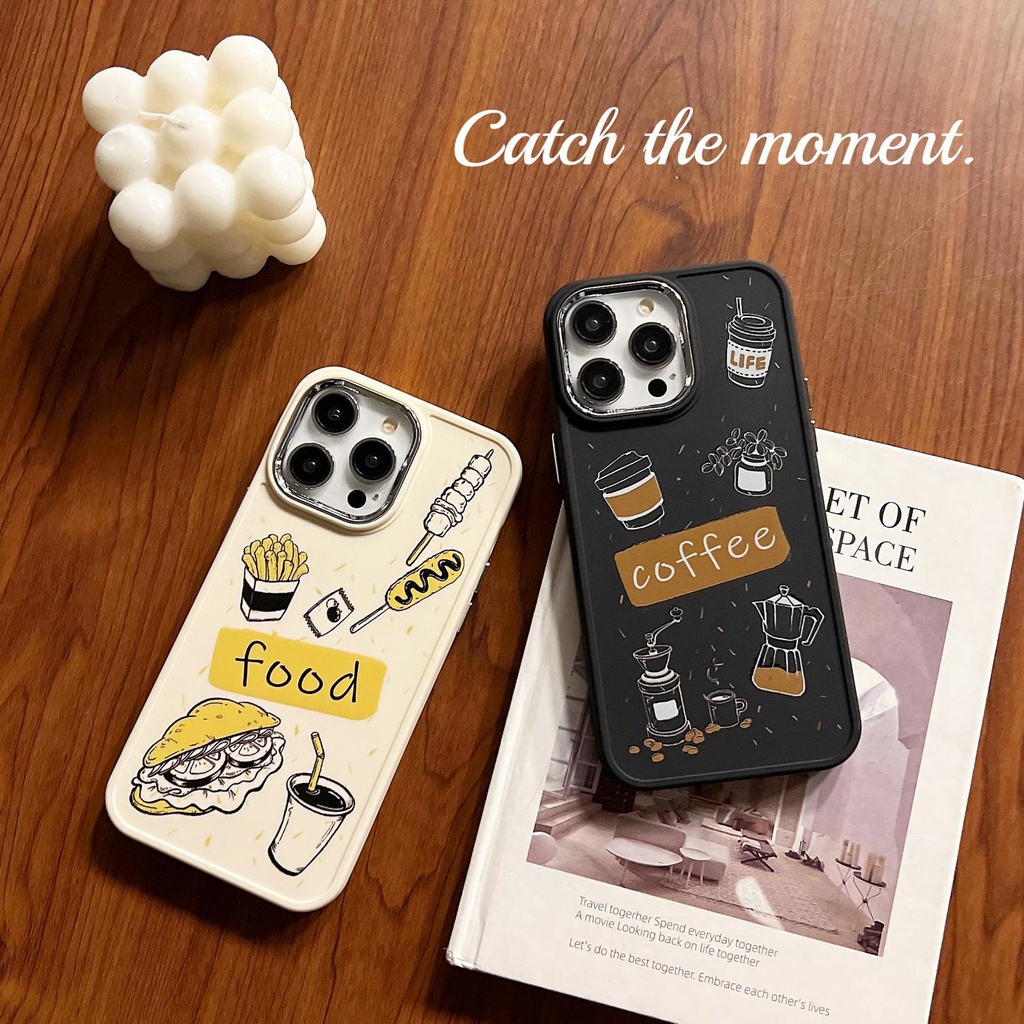 Ốp Điện Thoại Silicon TPU Mềm Mạ Điện Họa Tiết Cà Phê Đơn Giản Bảo Vệ Ống Kính Máy Ảnh Cho iphone 14 12 13 11 Pro Max