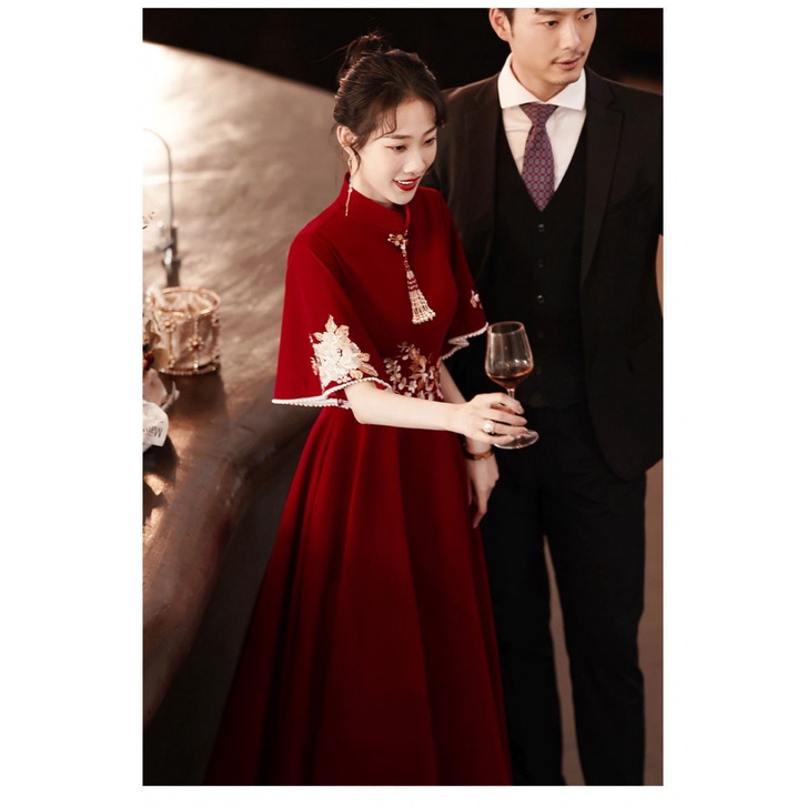 ~. Đầm Sườn Xám Thời Trang Thu Đông Mới 2024 Cho Cô Dâu