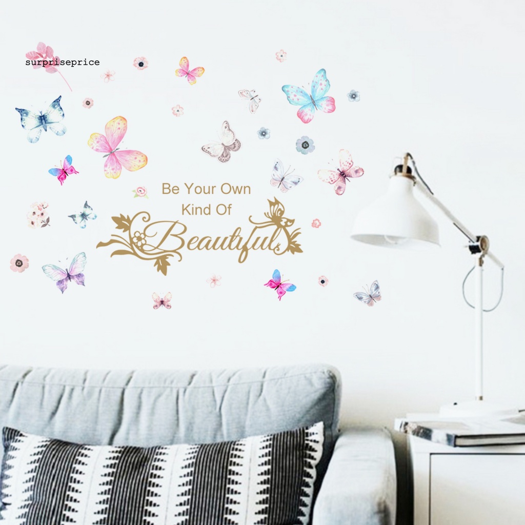 Set 2 Sticker Dán Tường Tự Dính Họa Tiết Bướm Và Chữ Dễ Thương Để Trang Trí Phòng Học