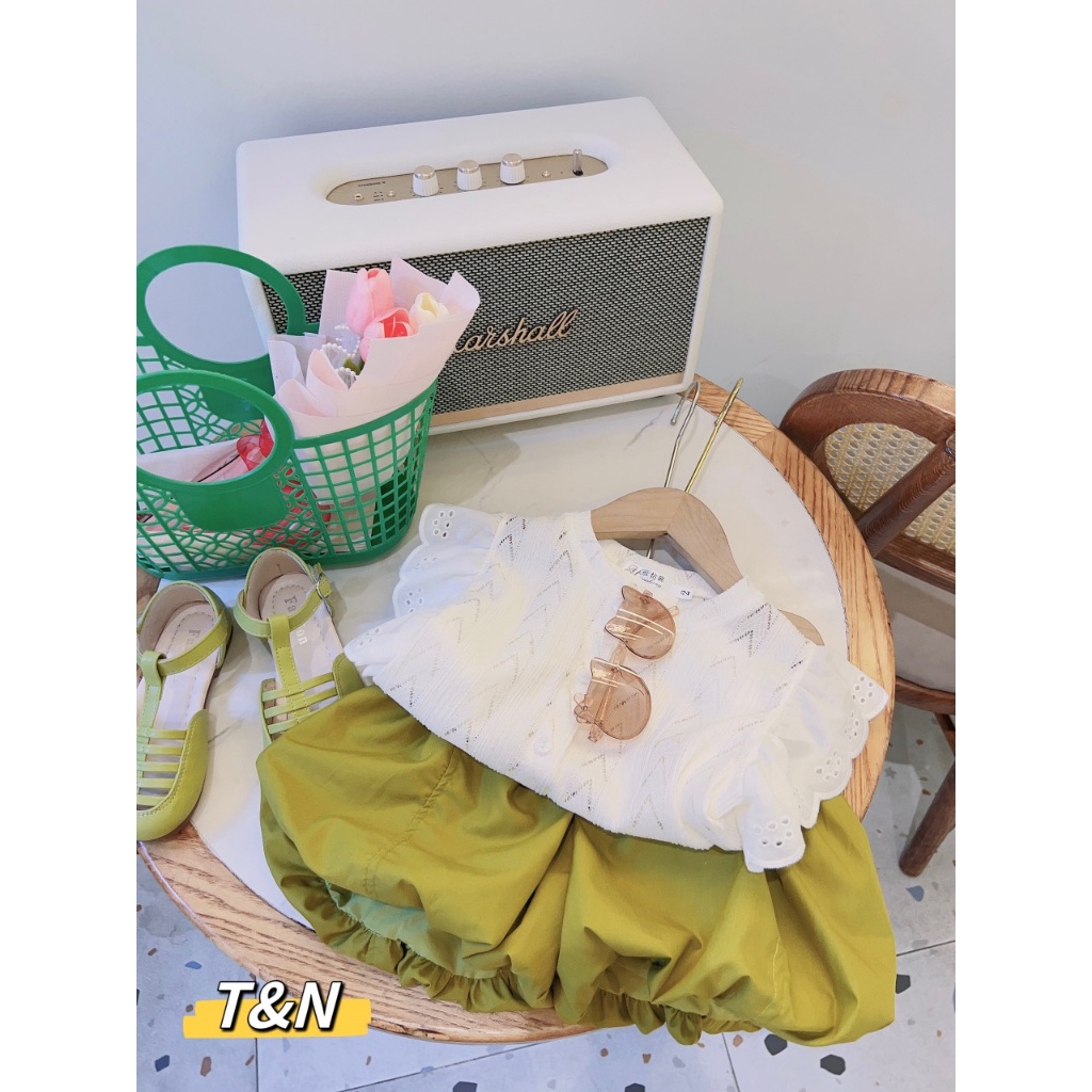 Bộ Áo Ren Tay Bay + Quần Bí Ngô Dễ Thương Thời Trang Mùa Hè Phong Cách Hàn Quốc Cho Bé Gái