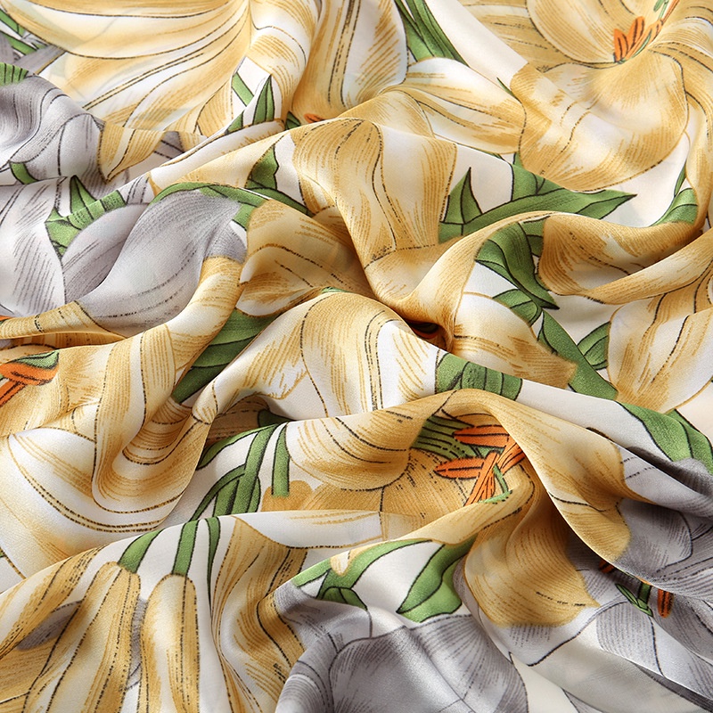 Khăn Choàng Lụa Satin Dài 180-90cm Mềm Mại Thoáng Khí In Họa Tiết Hoa Lily Thanh Lịch Thời Trang Cho Nữ