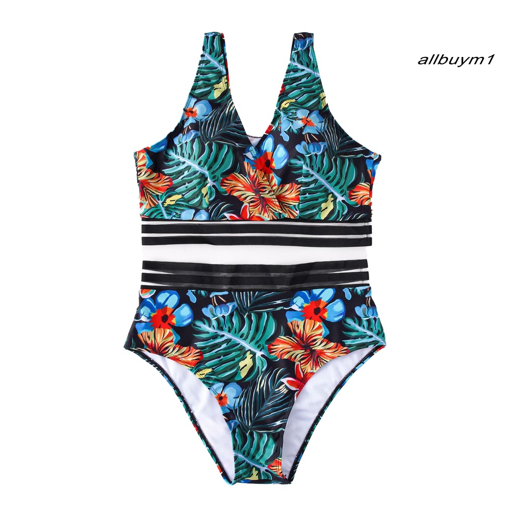 Bộ Đồ Bơi Bikini Thể Thao Lưng Cao Cổ Chữ V Có Đệm Ngực In Hoa Nhiều Màu Sắc Cho Nữ