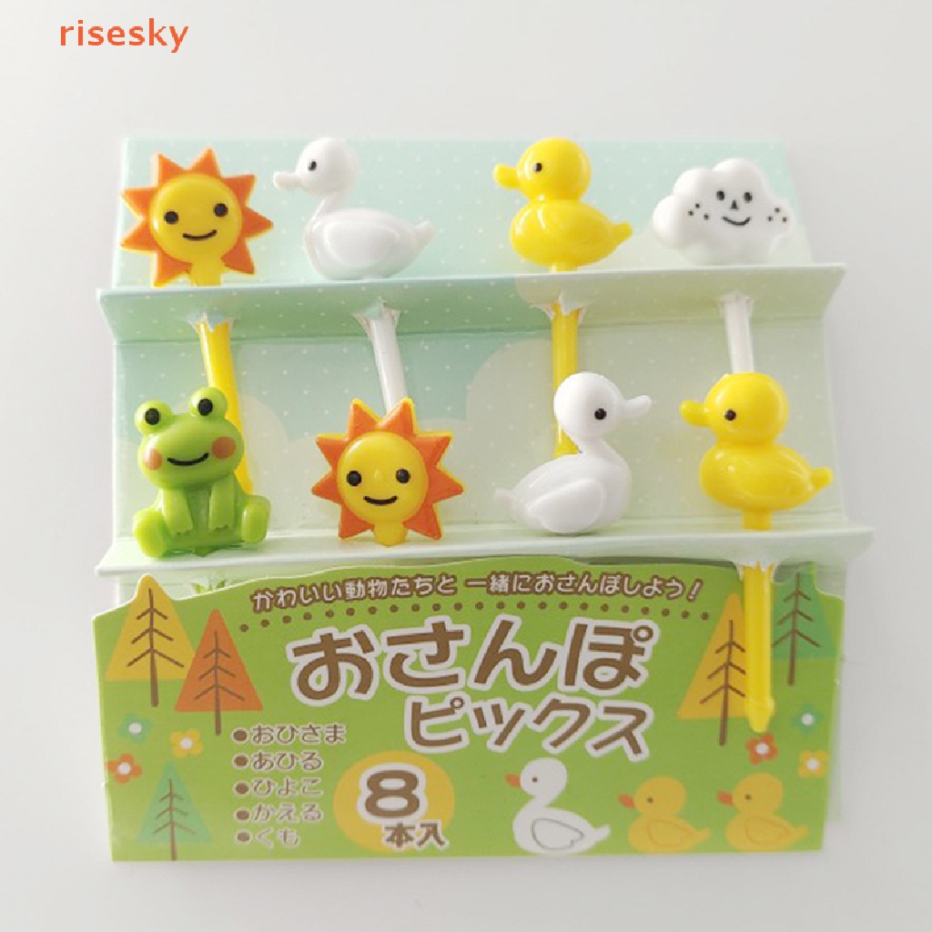 Set 8 Nĩa Ăn Trái Cây / Trái Cây / Bánh Ngọt Mini Bằng Nhựa Cấp Thực Phẩm Hình Động Vật Hoạt Hình Trang Trí Tiệc Tù
