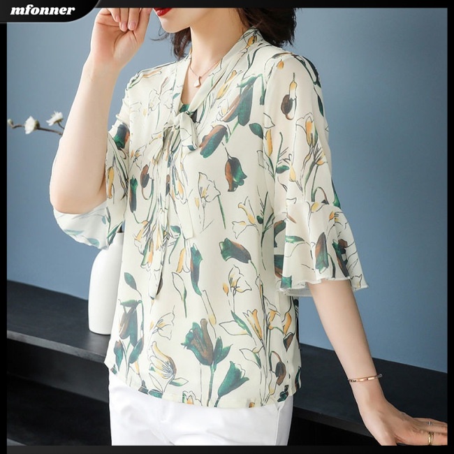 Áo Sơ Mi Tay Ngắn Cổ Chữ V Họa Tiết Hoa Phong Cách Retro Dành Cho Nữ