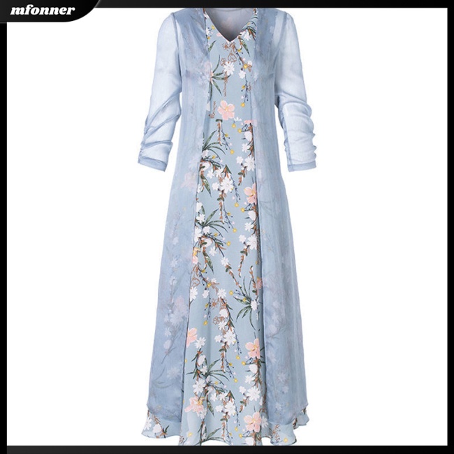 Bộ Đầm Voan 2 Mảnh Không Tay In Họa Tiết Xinh Xắn Dành Cho Nữ