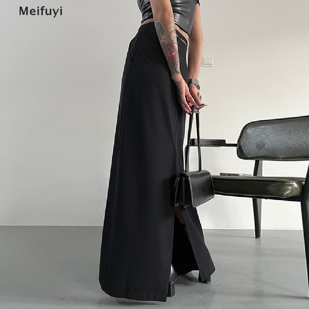 [Meifuyi] Chân Váy Dài Lưng Cao Màu Trơn Đơn Giản Thanh Lịch Dễ Phối Đồ Phong Cách Vintage Hàn Quốc