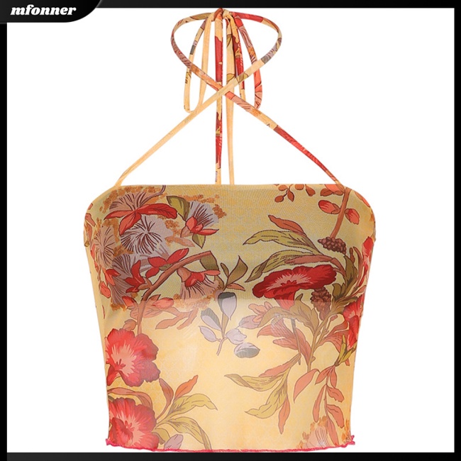 Áo Tank Top Sát Nách Phối Lưới Thoáng Khí In Họa Tiết Hoa Thời Trang Đường Phố Cho Nữ