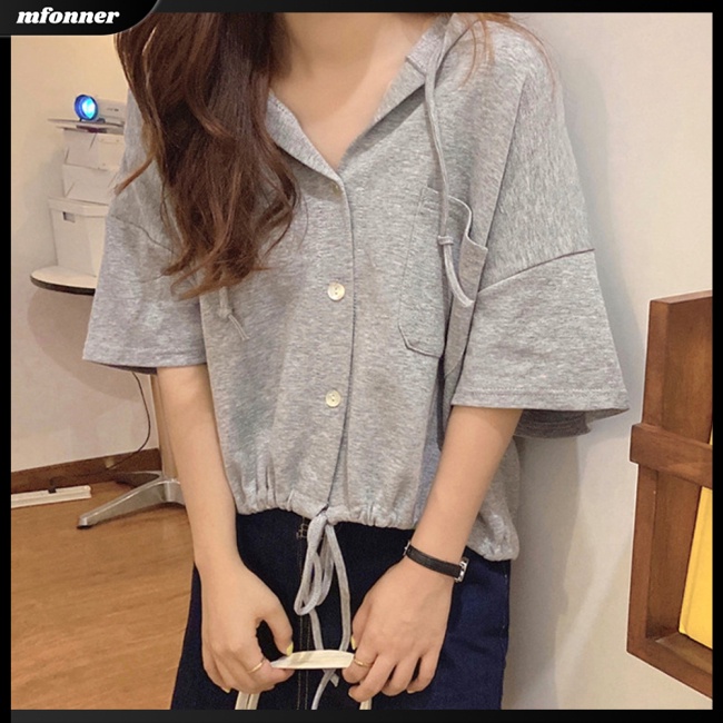 Áo Hoodie Lửng Tay Lỡ Dáng Rộng Màu Sắc Đơn Giản Cho Nữ