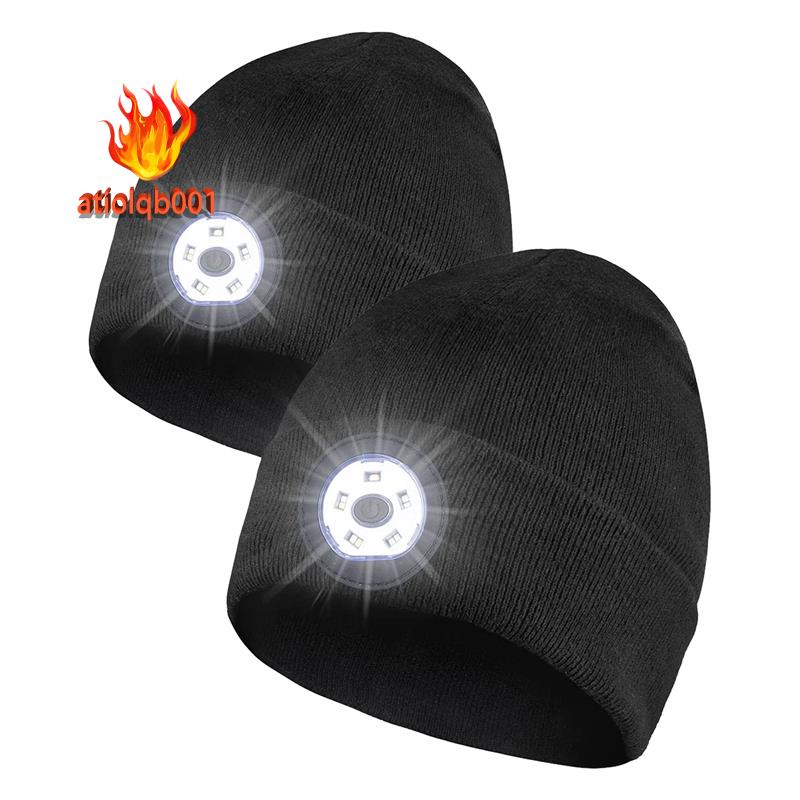 Bộ 2 Mũ Beanie Unisex 5 LED 3 Chế Độ Rảnh Tay Có Thể Sạc Lại (Màu Đen)