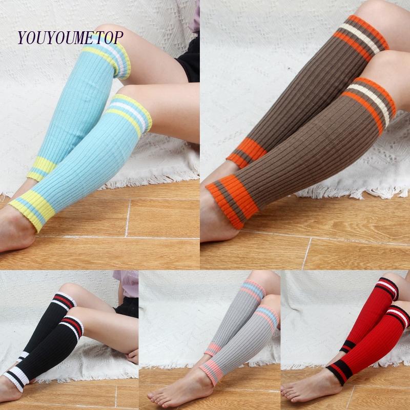 Youyo Vớ Dệt Kim Giữ Ấm Chân Họa Tiết Kẻ Sọc Màu Tương Phản Phong Cách Harajuku Mùa Đông Cho Nữ