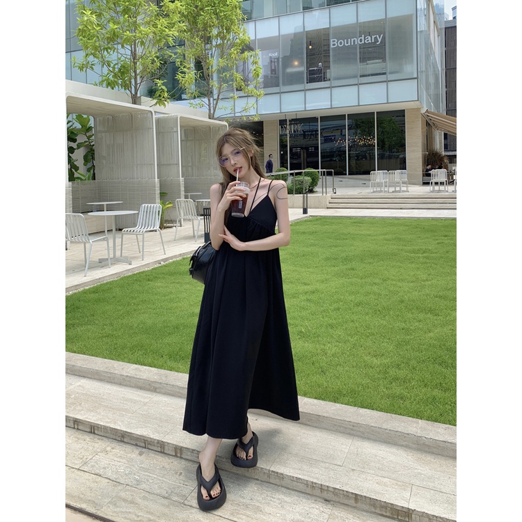 Đầm Chữ A Hai Dây Cổ Chữ V Thời Trang Mùa Hè Phong Cách Hàn Quốc Cho Nữ