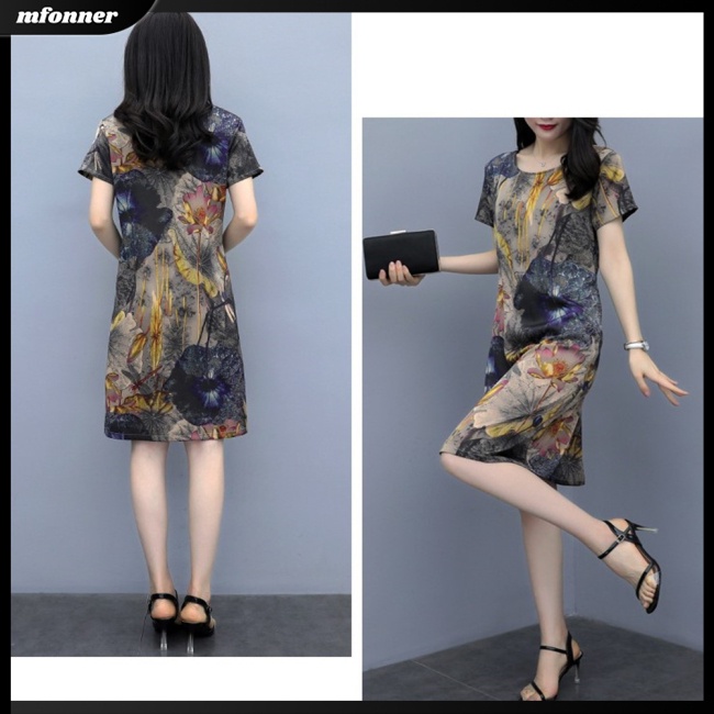 Đầm Tay Ngắn Cổ Tròn Dáng Rộng In Họa Tiết Thời Trang Mùa Hè Xinh Xắn Cho Nữ