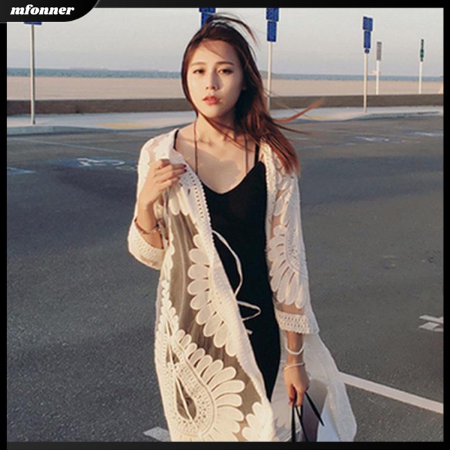 Áo Khoác Cardigan Tay Lửng Phối Ren Hoa Hướng Dương Thời Trang Mùa Hè Cho Nữ