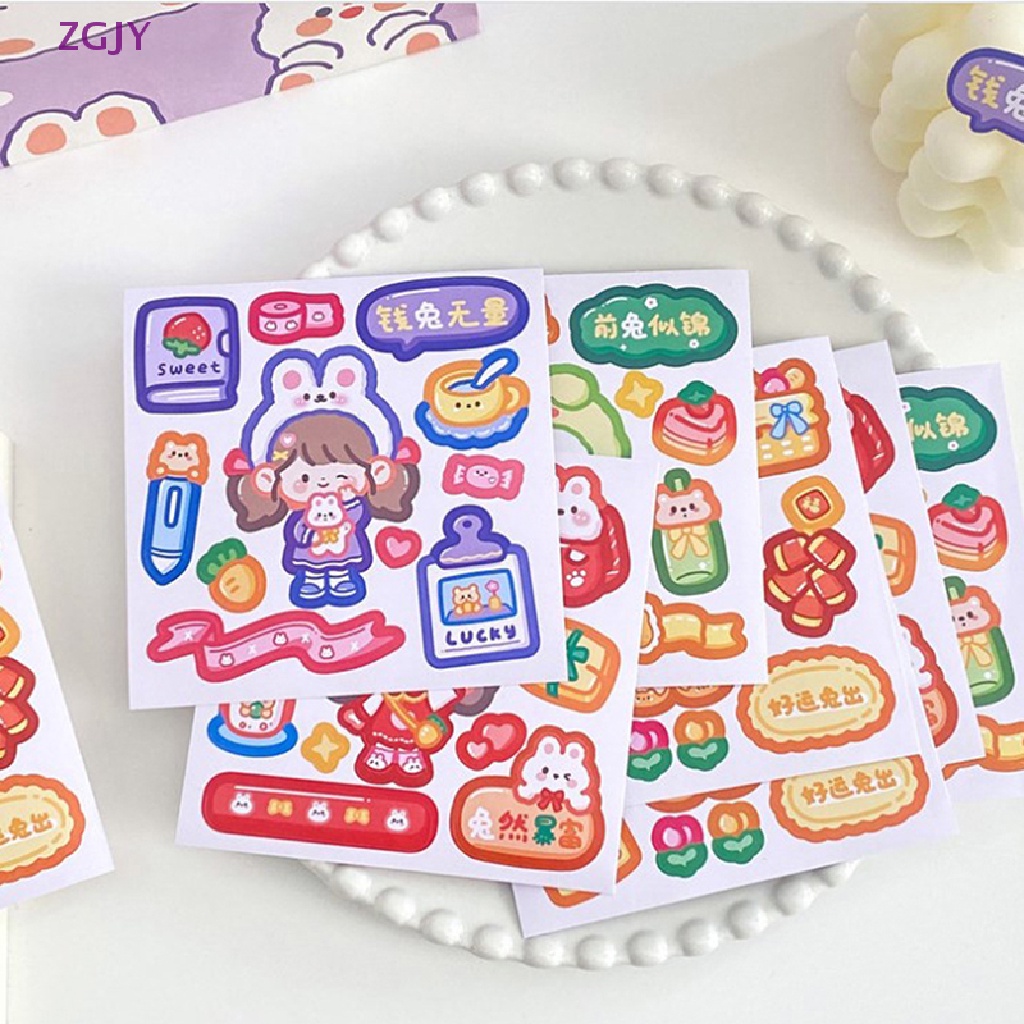 Set 10 Sticker Thỏ ZGJY Dễ Thương Dùng Để Trang Trí Sổ Tay Mới
