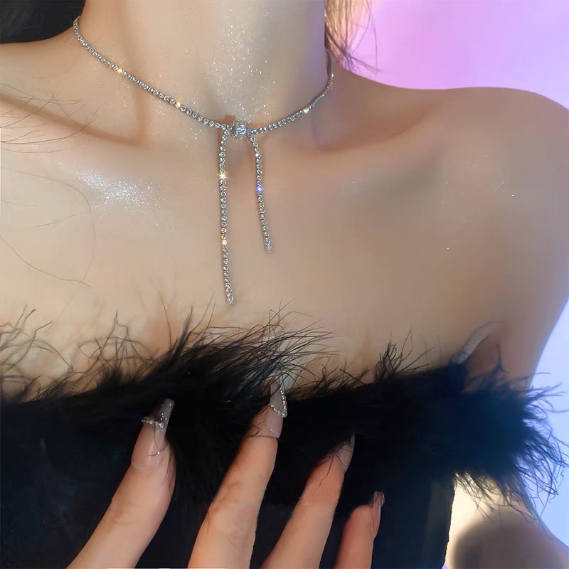 Vòng cổ choker Dây đính đá buộc nút, dây chuyền nữ cao cấp sang chảnh nhẹ nhàng