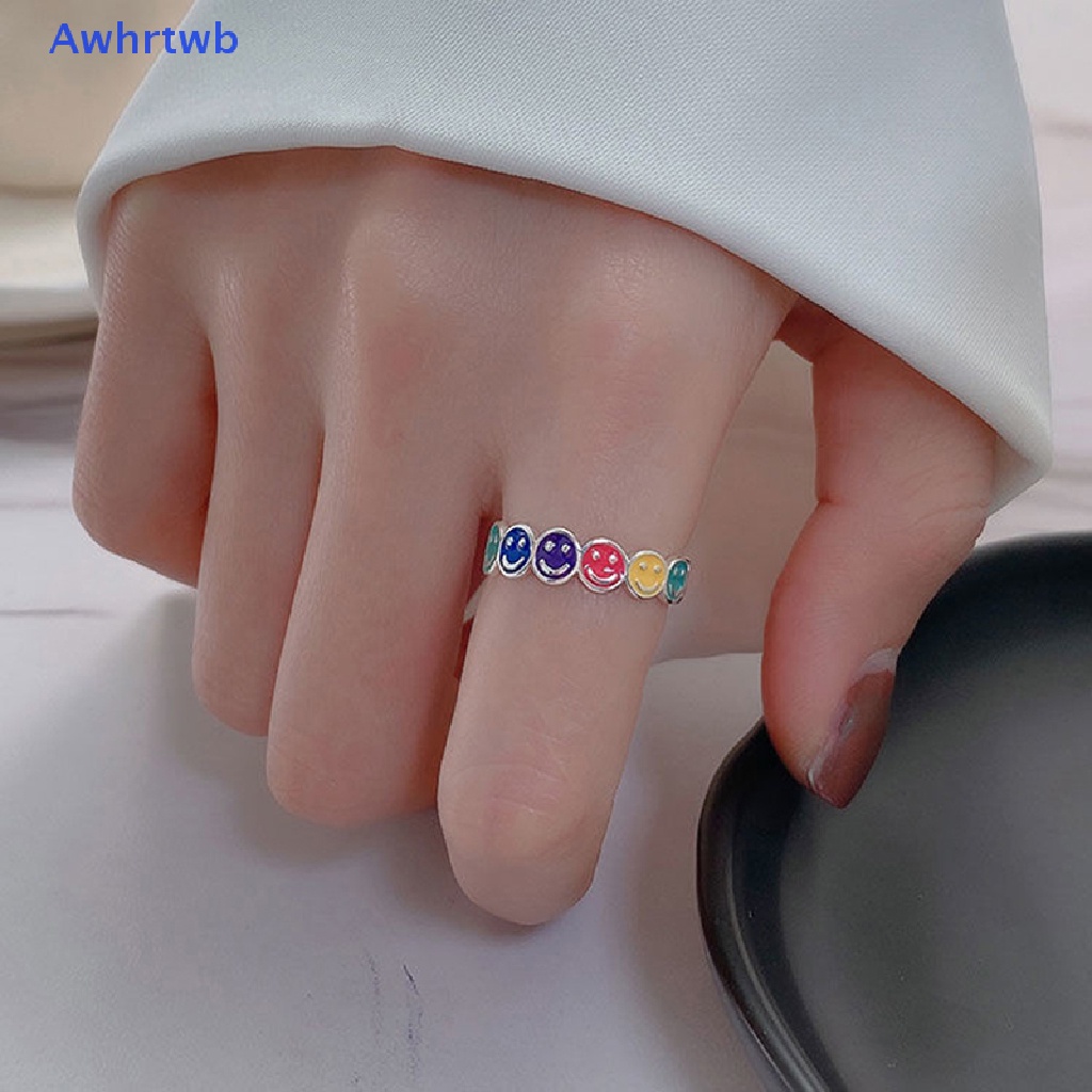Awhrtwb Nhẫn Hình Mặt Cười Nhiều Màu Sắc Có Thể Điều Chỉnh Kích Thước Phong Cách Retro Đơn Giản Thích Hợp Làm Quà