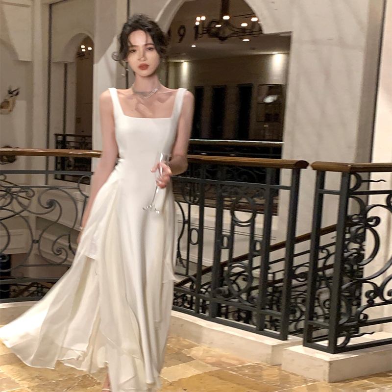 Đầm Hai Dây Mùa Hè 2023 Phong Cách Pháp Màu Trắng Thiết Kế Chất Lượng Cao Cho Nữ