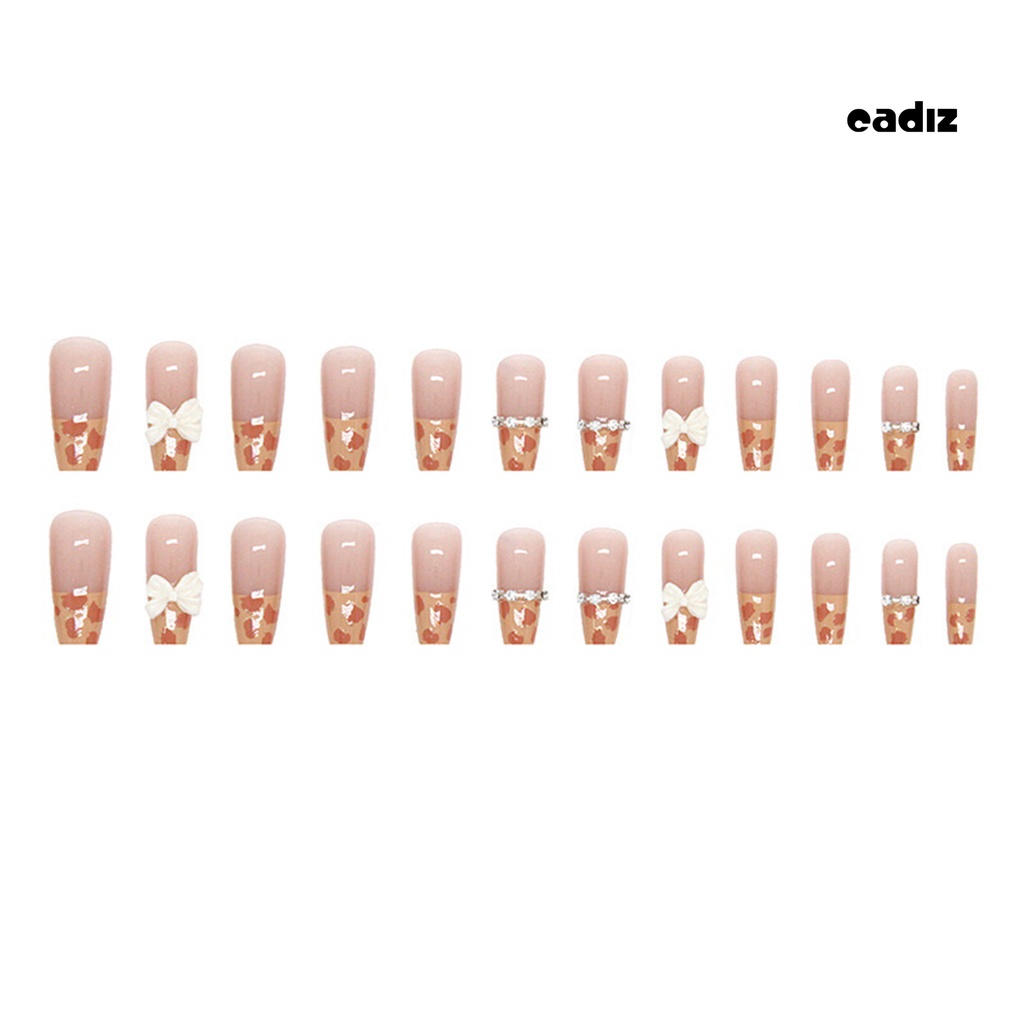 1 Bộ Móng Tay Giả Họa Tiết Da Báo Đính Đá Lấp Lánh Dễ Tẩy Trang Diy