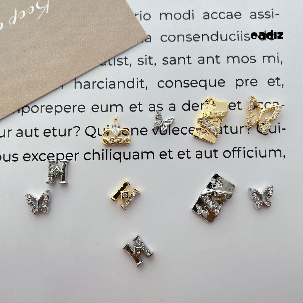 Set 10 Phụ Kiện Trang Trí Móng Tay Nghệ Thuật Hình Học Bướm Vương Miện Rỗng Bằng Kim Loại Cá Tính