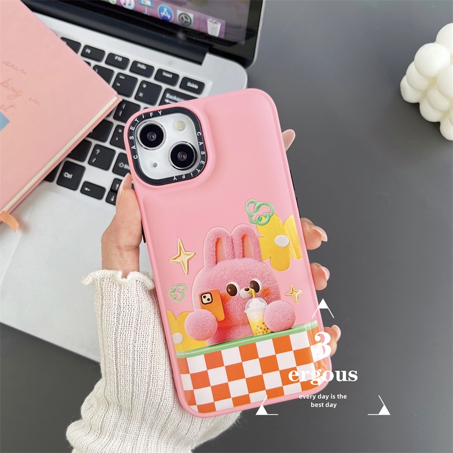 Ốp Điện Thoại TPU Mềm Họa Tiết Thỏ Hồng Selfie Bảo Vệ Ống Kính Cho iPhone 14 13 12 11 Pro Max SE2020 X XR Xs Max