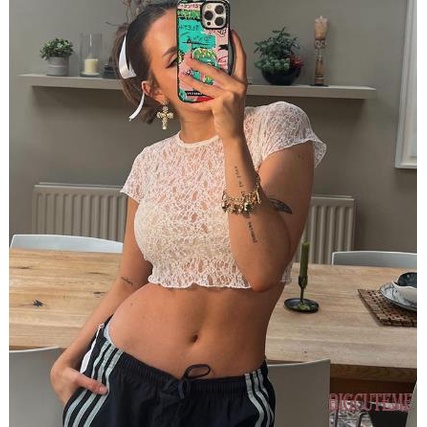 Áo Ren Hoa Tay Ngắn Cổ Tròn Xuyên Thấu Thời Trang Mùa Hè Dành Cho Nữ