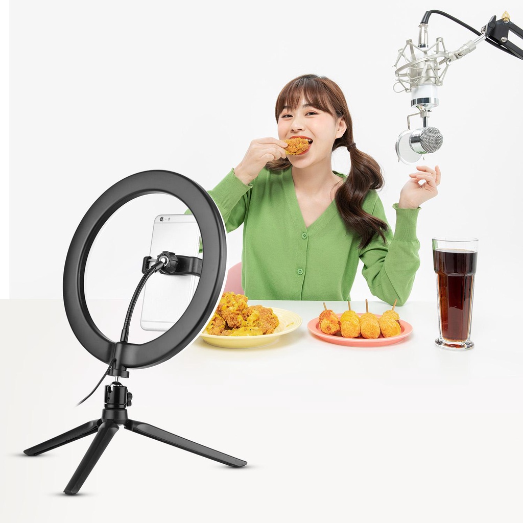 Bộ Dụng Cụ Chụp Ảnh Andoer Với Giá Đỡ Ba Chân Đầu Bóng LED 10inch Kèm Giá Đỡ Điện Thoại