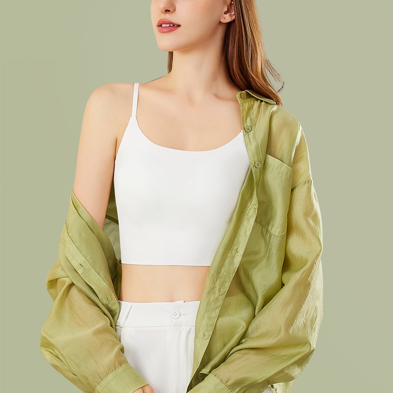 Áo Lót Lụa Mát Một Mảnh Có Mút Đệm Ngực Lưng Đẹp Thời Trang Mùa Hè Dành Cho Bạn Nữ Mặc Ngoài Trời