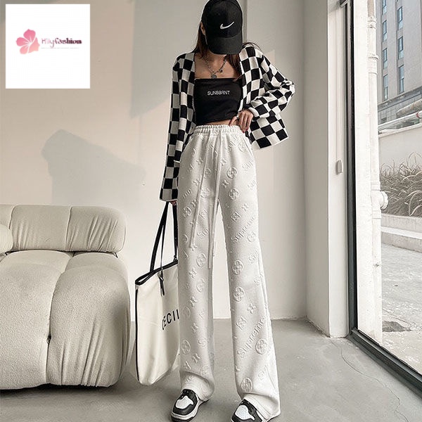 Quần dài dáng rộng lưng cao phù hợp với các kích thước thêu jacquard thời trang mùa xuân cho nữ 2022
