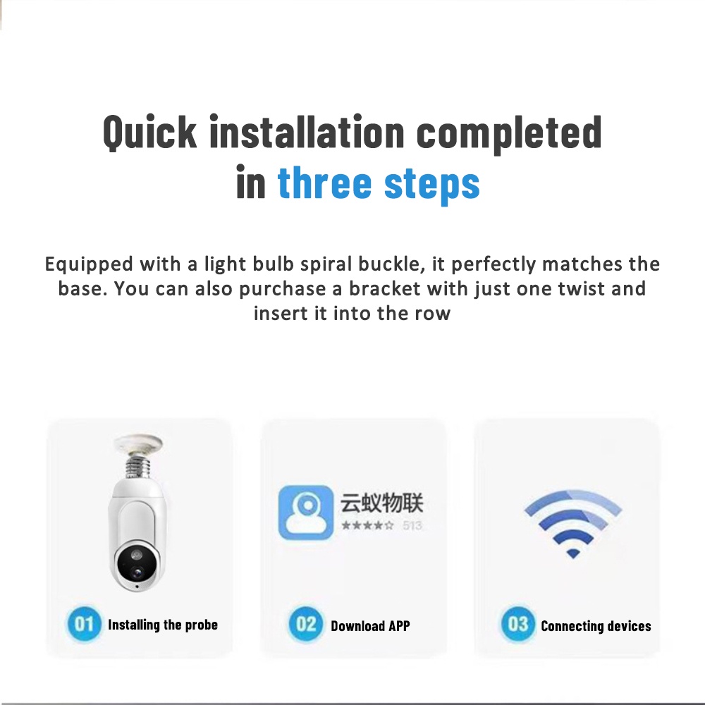 CCTV Bulb Camera Wireless WiFi Connect to Cellphon 1080P Smart Security Camera okase
