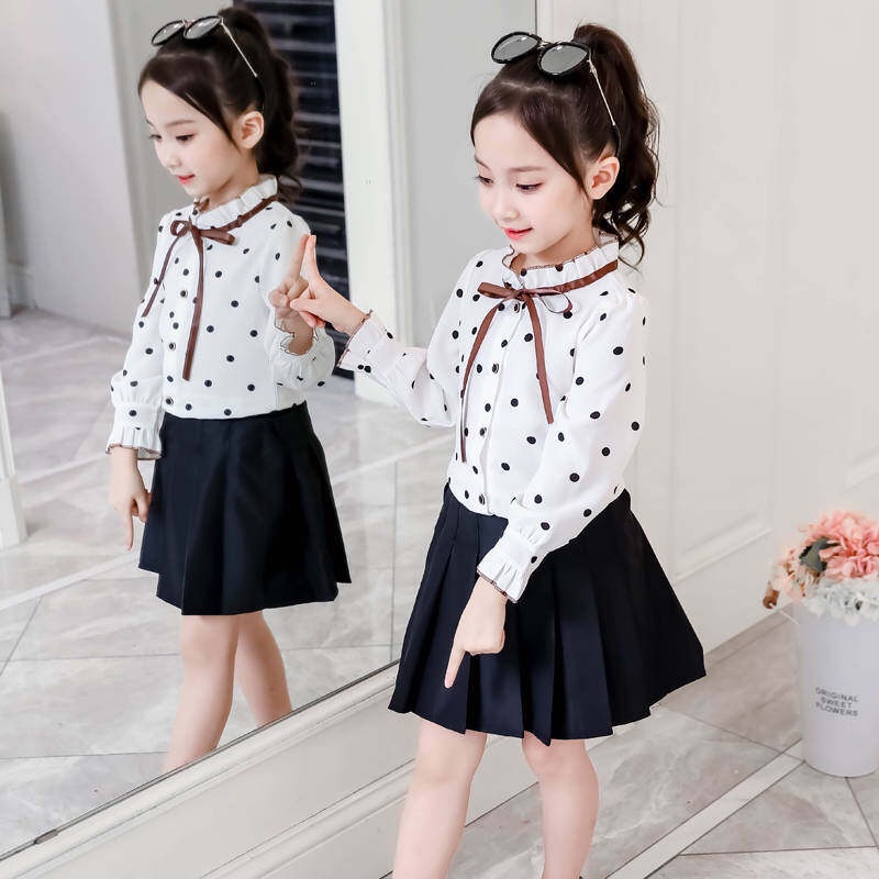 Áo Chiffon Tay Dài Họa Tiết Chấm Bi 110-160cm Cho Bé Gái Từ 2-13 Tuổi