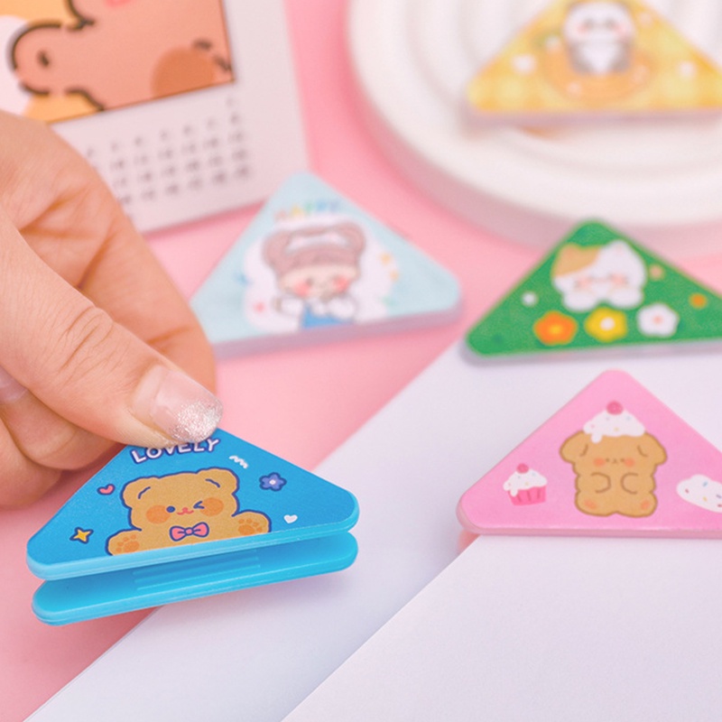 Dễ Thương Kẹp Giấy Ghi Chú Bằng Nhựa Hình Tam Giác Họa Tiết Hoạt Hình Đáng Yêu