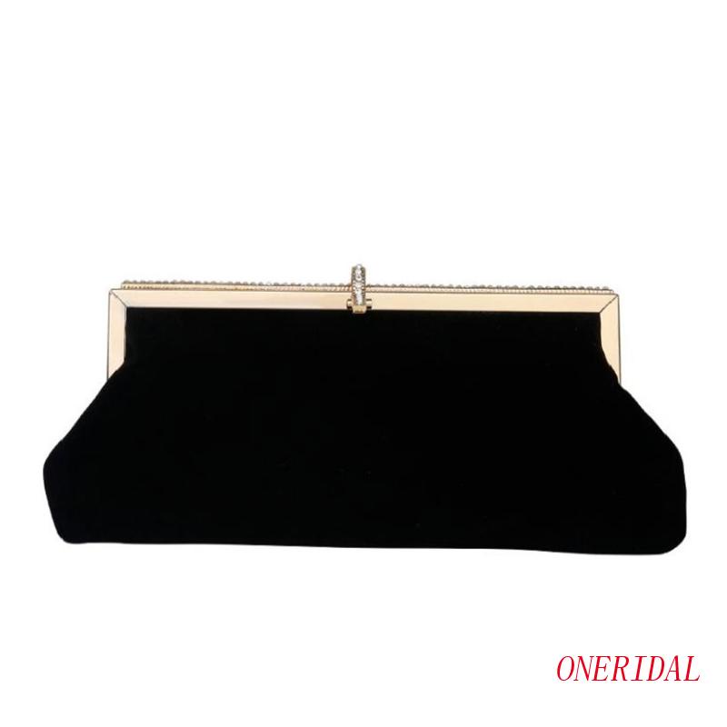 Ví Nhung Đen Cầm Tay Đính Đá Phong Cách Retro Cho Nữ