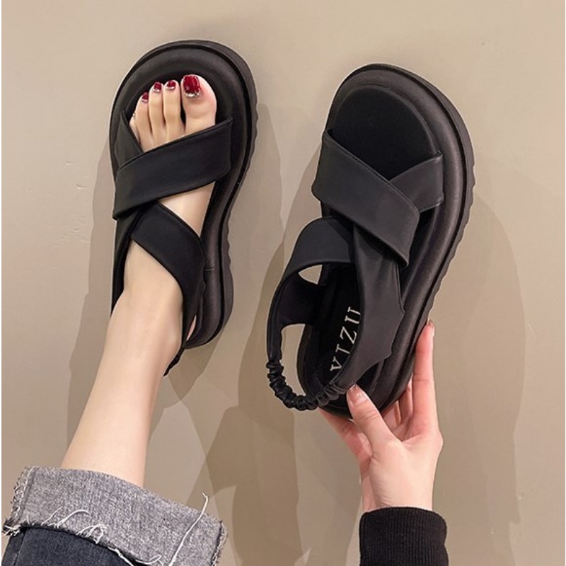 Giày Sandal Đế Dày Quai Chéo Màu Trơn Thời Trang Dành Cho Nữ