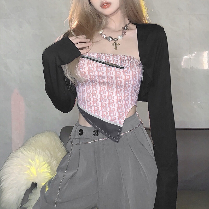 Weird Puss Áo Thun Tay Dài Dáng Ngắn Ôm Sát Quyến Rũ Dễ Phối Đồ Hợp Thời Trang Cho Nữ