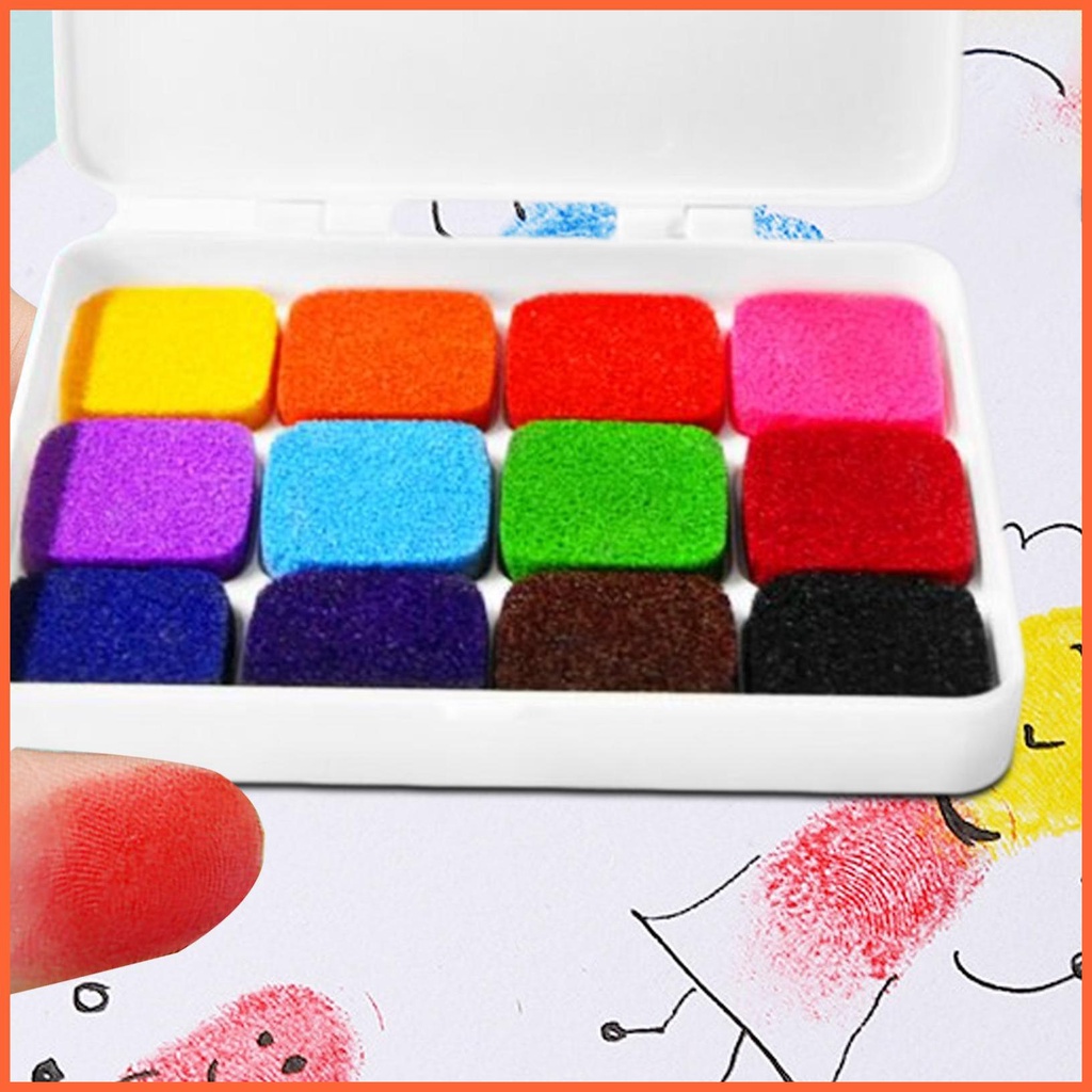 Đệm Mực In Dấu Vân Tay 12 / 24 Màu Có Thể Giặt Sạch Dành Cho Trẻ Em DIY