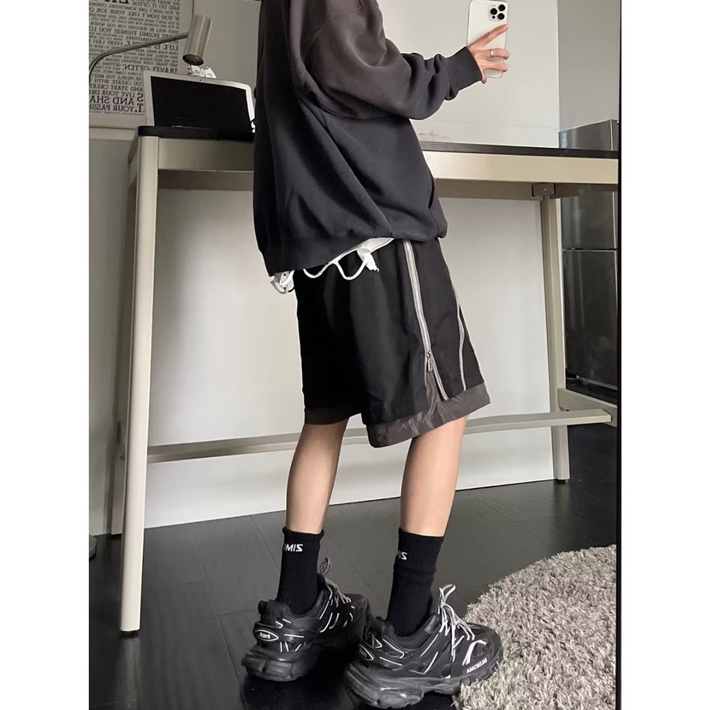 Quần Short Giả Hai Lớp Phối Khóa Kéo Phong Cách Mỹ Thời Trang Mùa Hè Cho Nam