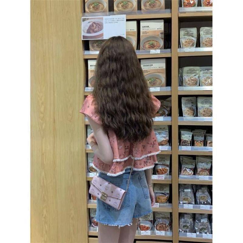 Áo Thun Ngắn Tay Cổ Vuông In Hoa Nhỏ Thiết Kế Xia Xiaozhong Ngọt Ngào Cho Nữ