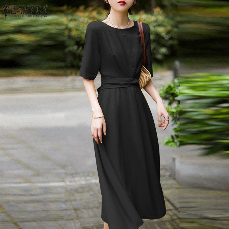 Đầm xếp ly ZANZEA tay ngắn thanh lịch hợp thời trang cho nữ