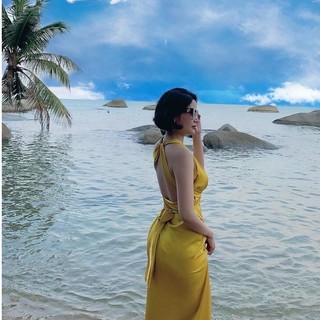 Đầm maxi cột nơ xẻ tà siêu xinh