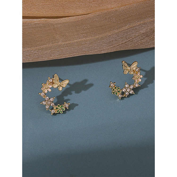 Bông Tai Hình Hoa Bướm Đính Đá Dễ Thương Thanh Lịch Phong Cách Hàn Quốc