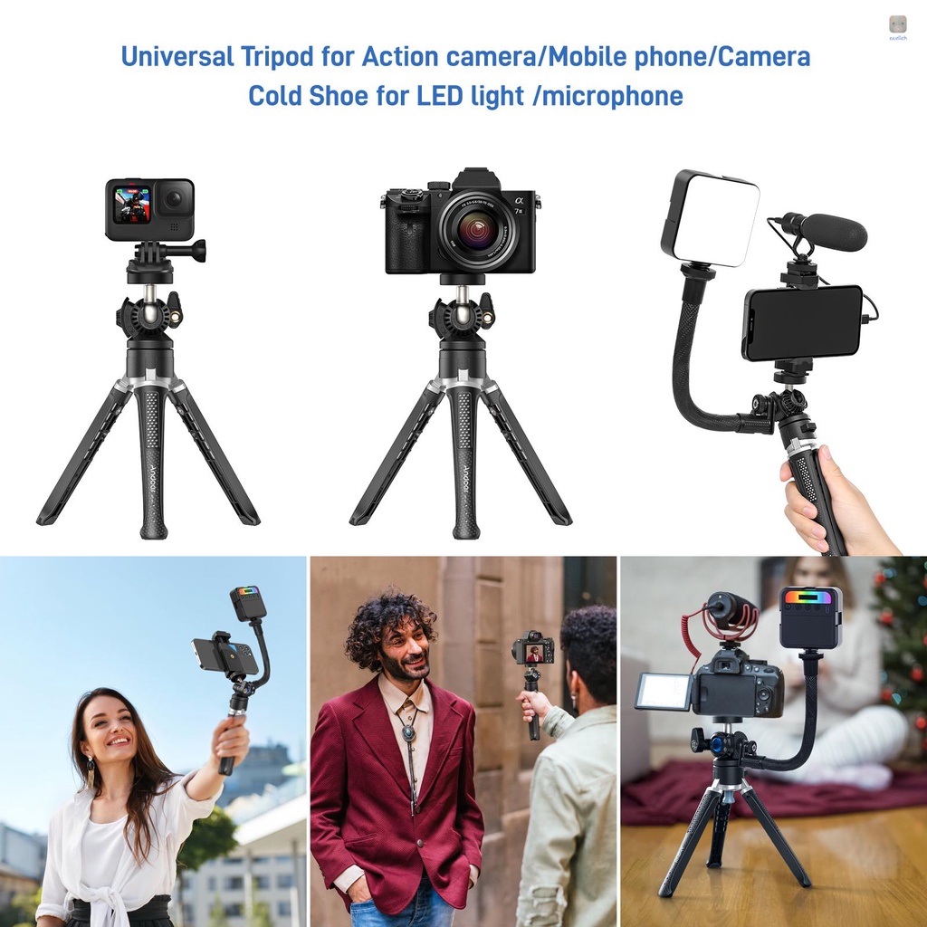 Giá Đỡ Ba Chân Andoer MT-01 Để Bàn 2 Mức Độ Điều Chỉnh Chiều Cao 360° Đầu Bi Xoay Có Giá Đỡ Điện Thoại Chịu Tải Tối Đa. 5kg Hỗ Trợ Live Streaming Online