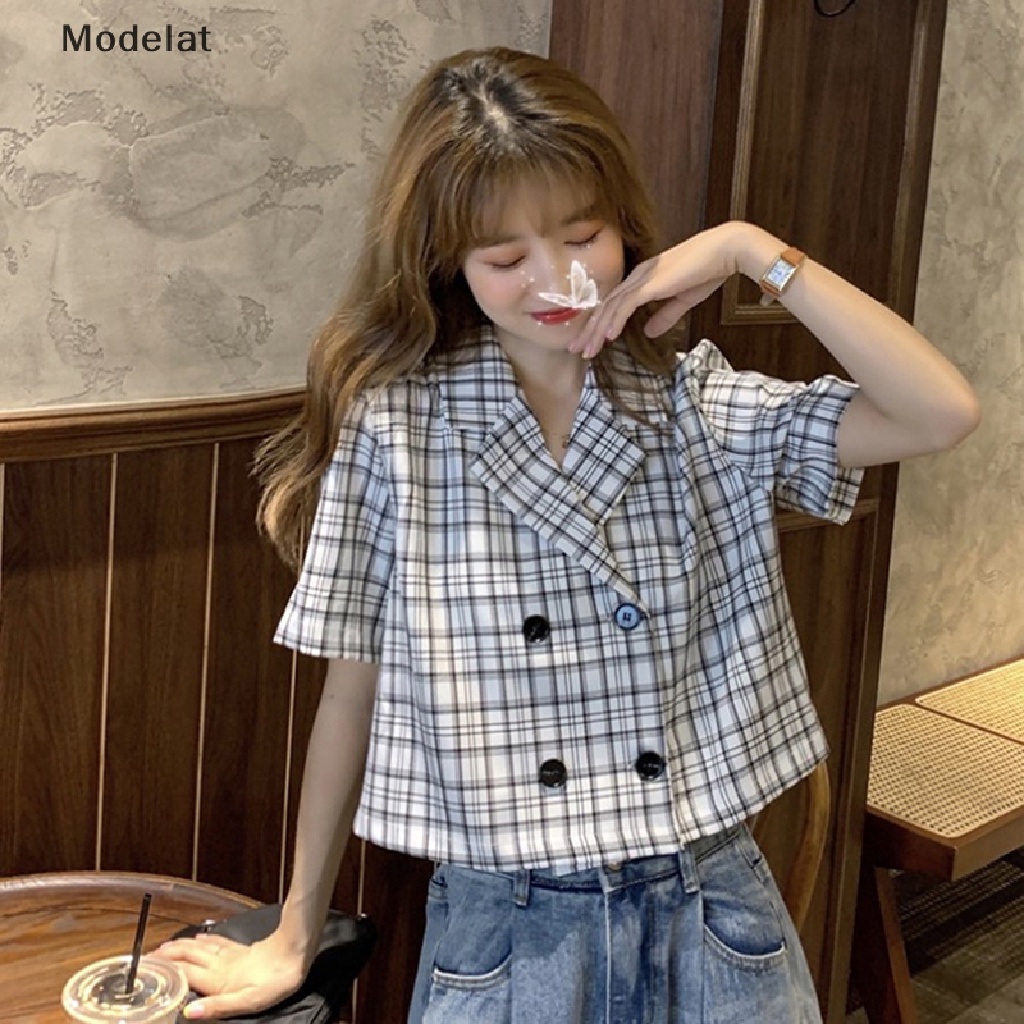 Mfc Áo Khoác Blazers Dáng Rộng Cài Hai Hàng Nút Họa Tiết Caro Phong Cách Vintage Đường Phố Cao Cấp Cho Nữ WTD