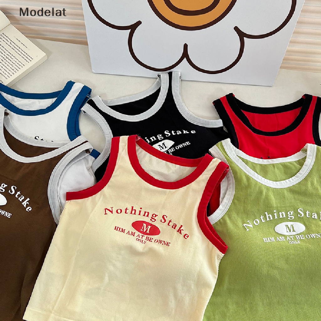 Áo Dây Sát Nách Cổ Tròn In Chữ Màu Sắc Tương Phản Thời Trang Mùa Hè Cho Nữ