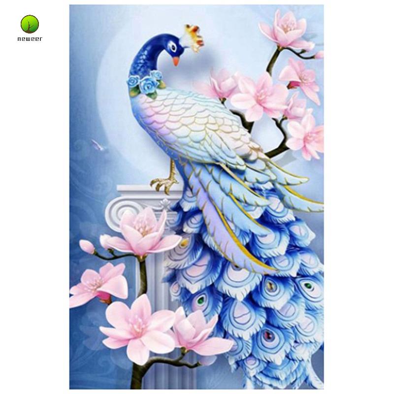 Bộ Tranh Đính Đá Họa Tiết Chim Công Xanh Dương Độc Đáo Diy Dùng Trang Trí Nhà Cửa 01